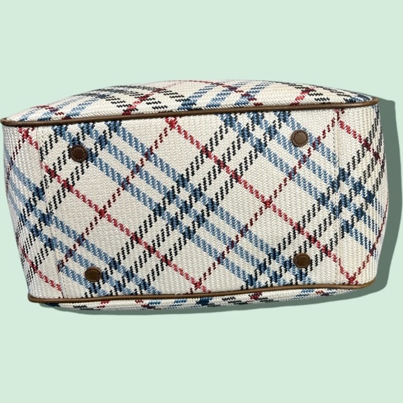 Burberry Blue Label Check Tote Bag – Braided Leather Handles - Rare - Picture 3 of 9